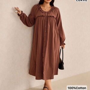 SHEIN Chocolate Long Sleeve Cotton Dress
